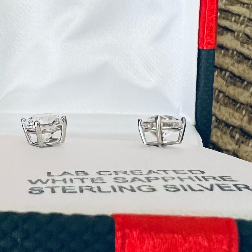 WHITE SAPPHIRE STERLING SILVER EARRINGS - Picture 4 of 7